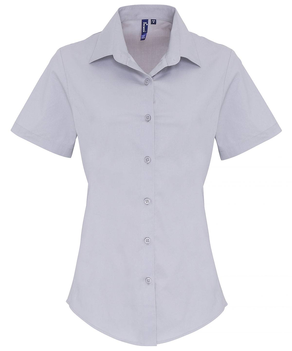 Silver - Women's stretch fit cotton poplin short sleeve blouse