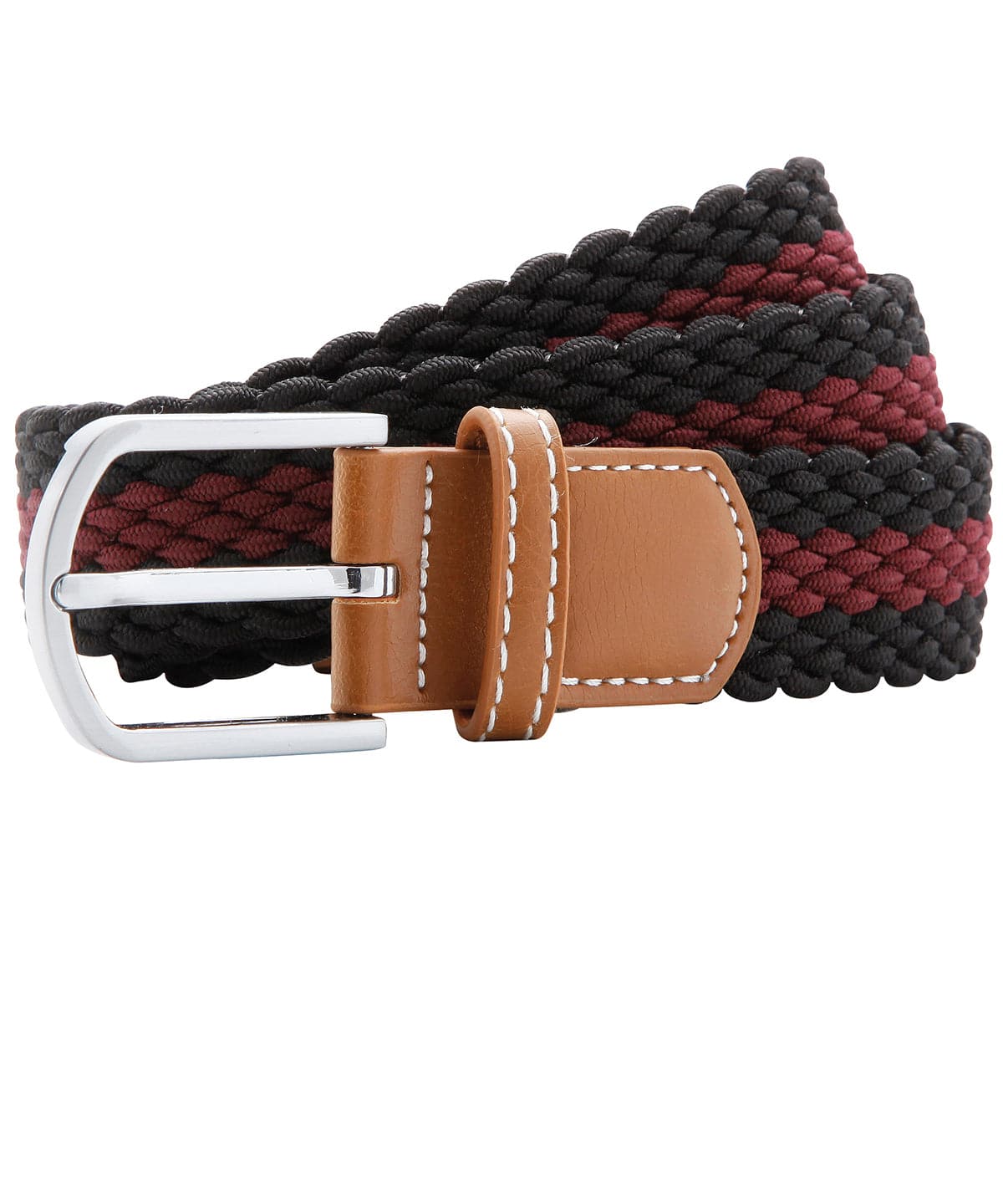 Black/Burgundy - Two-colour stripe braid stretch belt