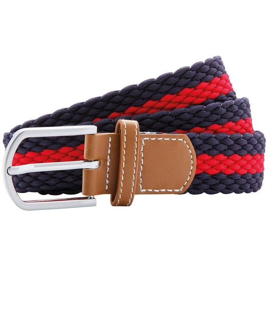 Navy/Red - Two-colour stripe braid stretch belt