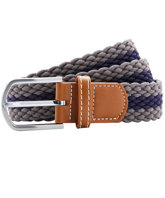 Slate/Navy - Two-colour stripe braid stretch belt