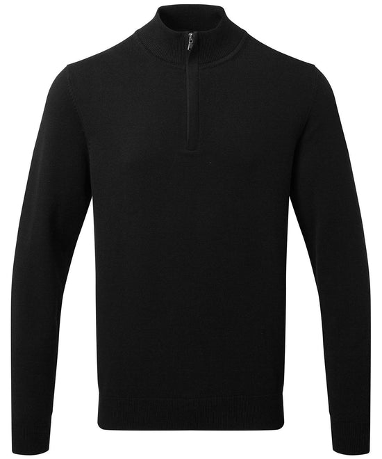 Black - Men's cotton blend ¼ zip sweater