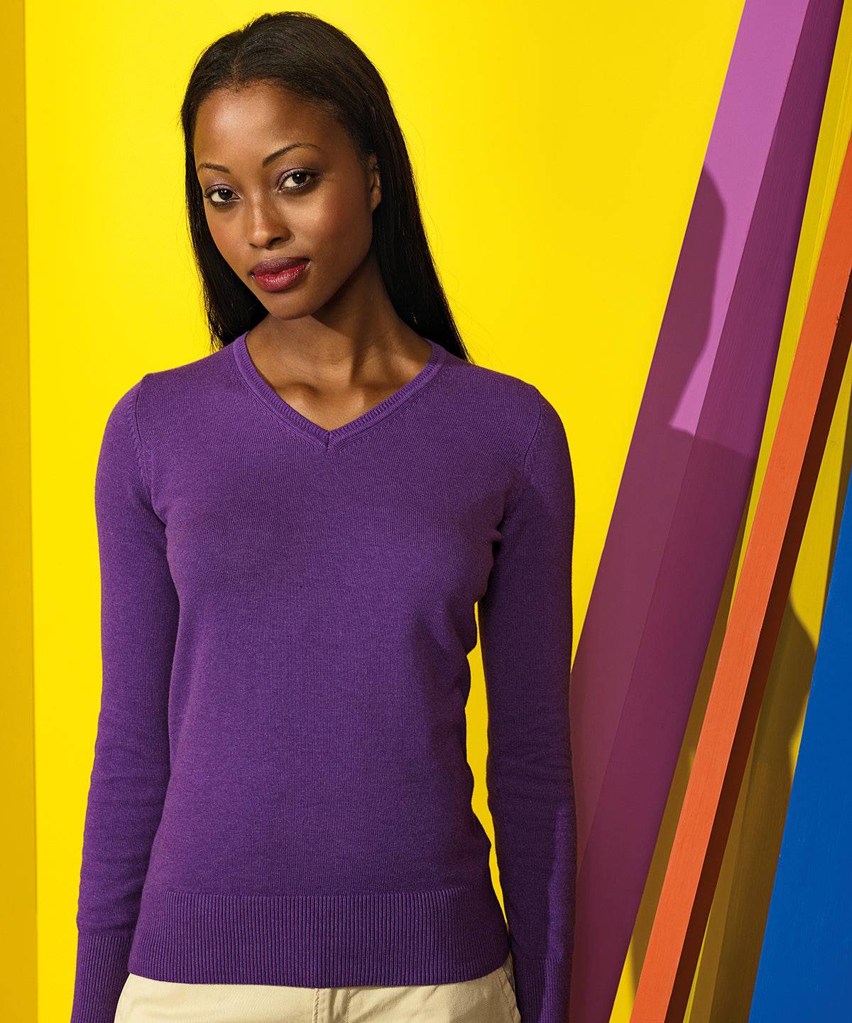 Black - Women's cotton blend v-neck sweater