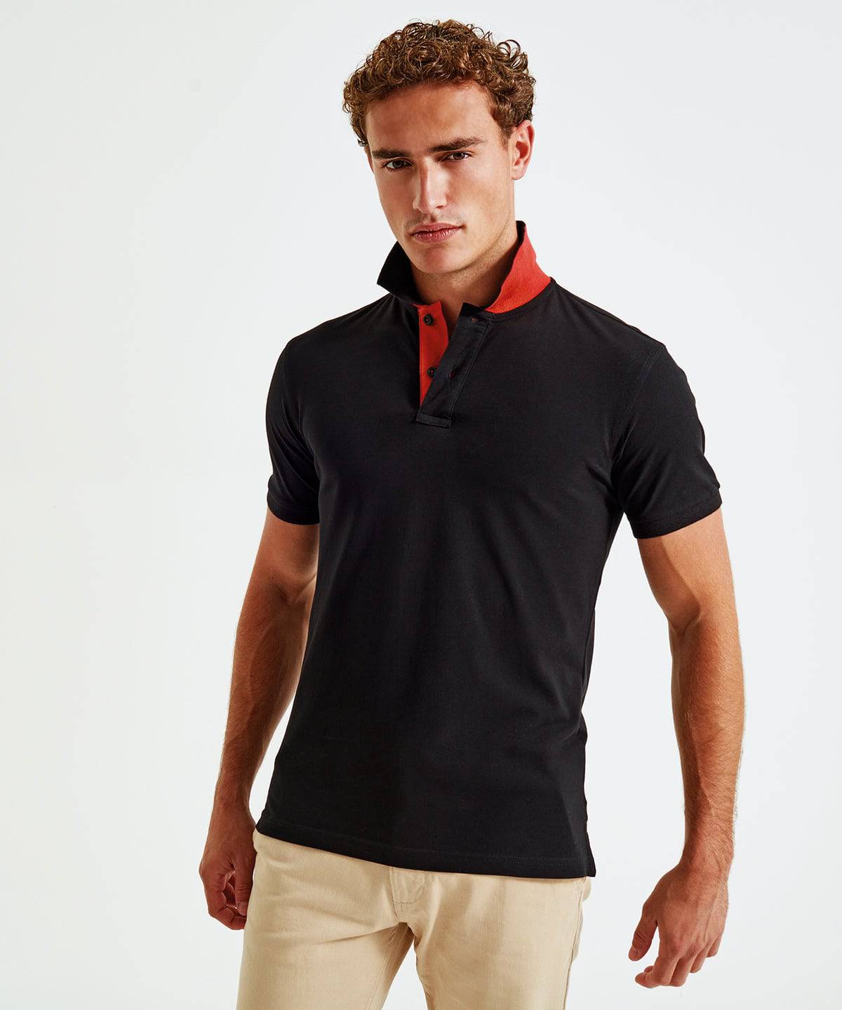 Load image into Gallery viewer, Black/Orange - Men&amp;#39;s classic fit contrast polo
