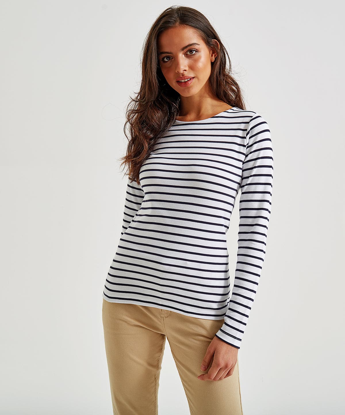 Load image into Gallery viewer, White/Navy - Women&amp;#39;s Marinière coastal long sleeve tee
