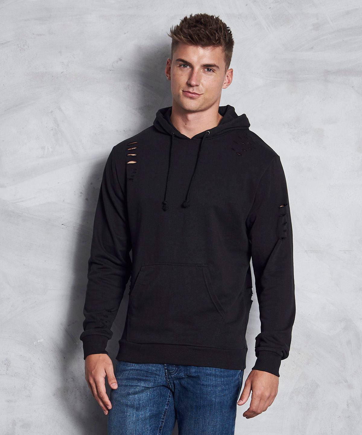 Jet Black - Distressed hoodie