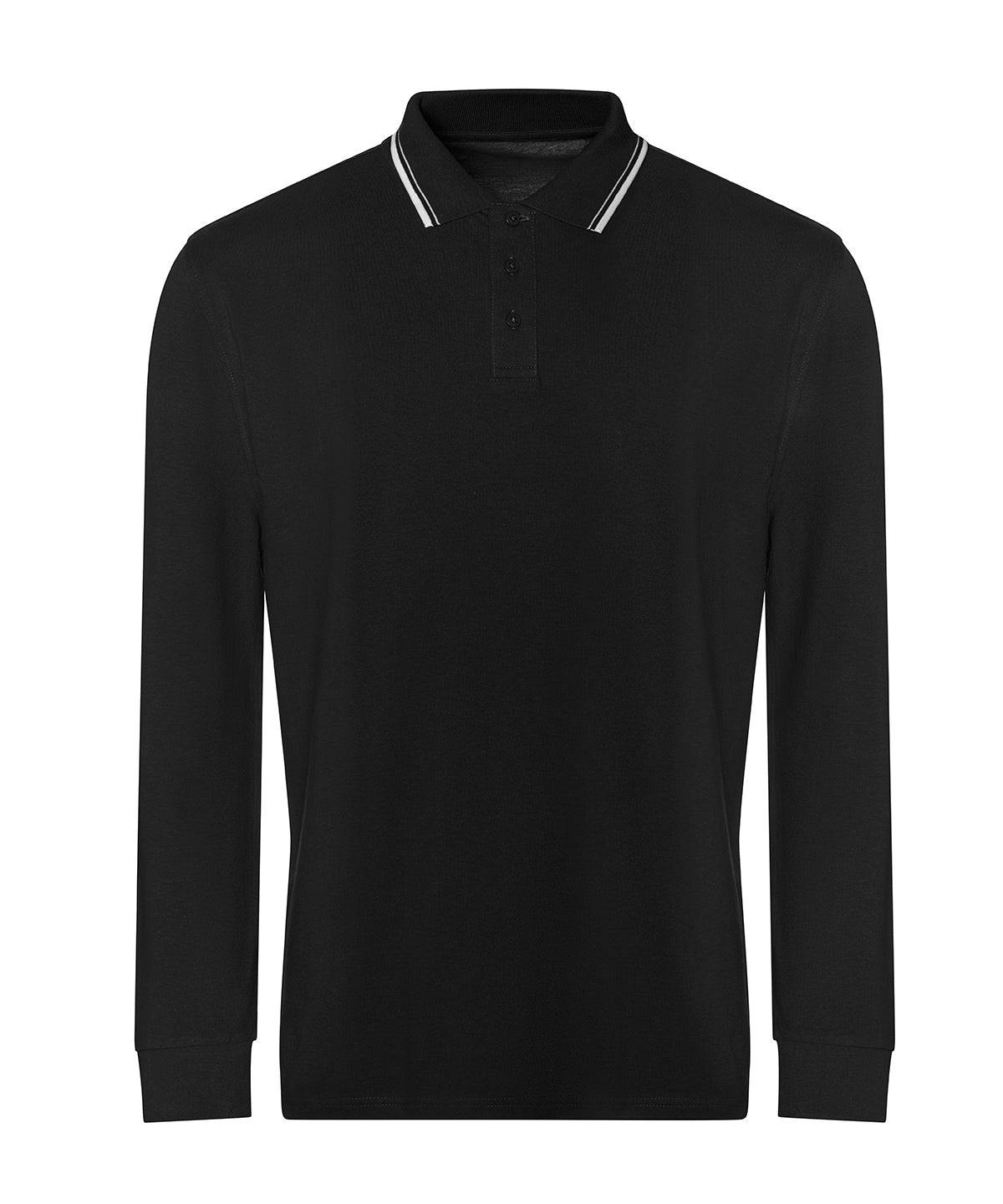 Deep Black/White - Long sleeve tipped 100 polo