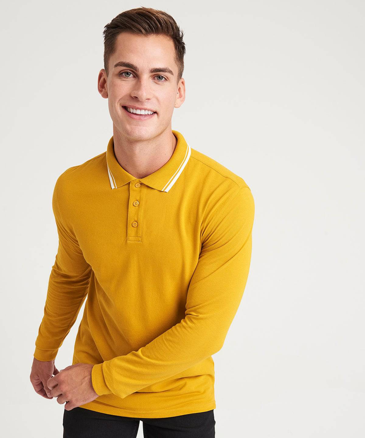 Mustard/White - Long sleeve tipped 100 polo