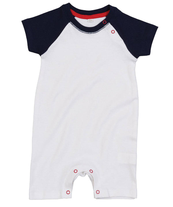 Organic White/Navy/Red - Baby baseball playsuit