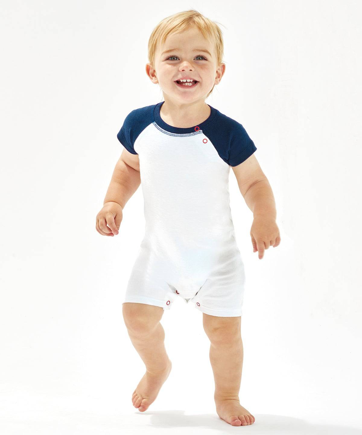 Organic White/Navy/Red - Baby baseball playsuit