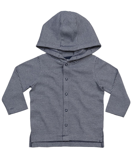 Organic White/Nautical Navy - Baby stripy hooded T