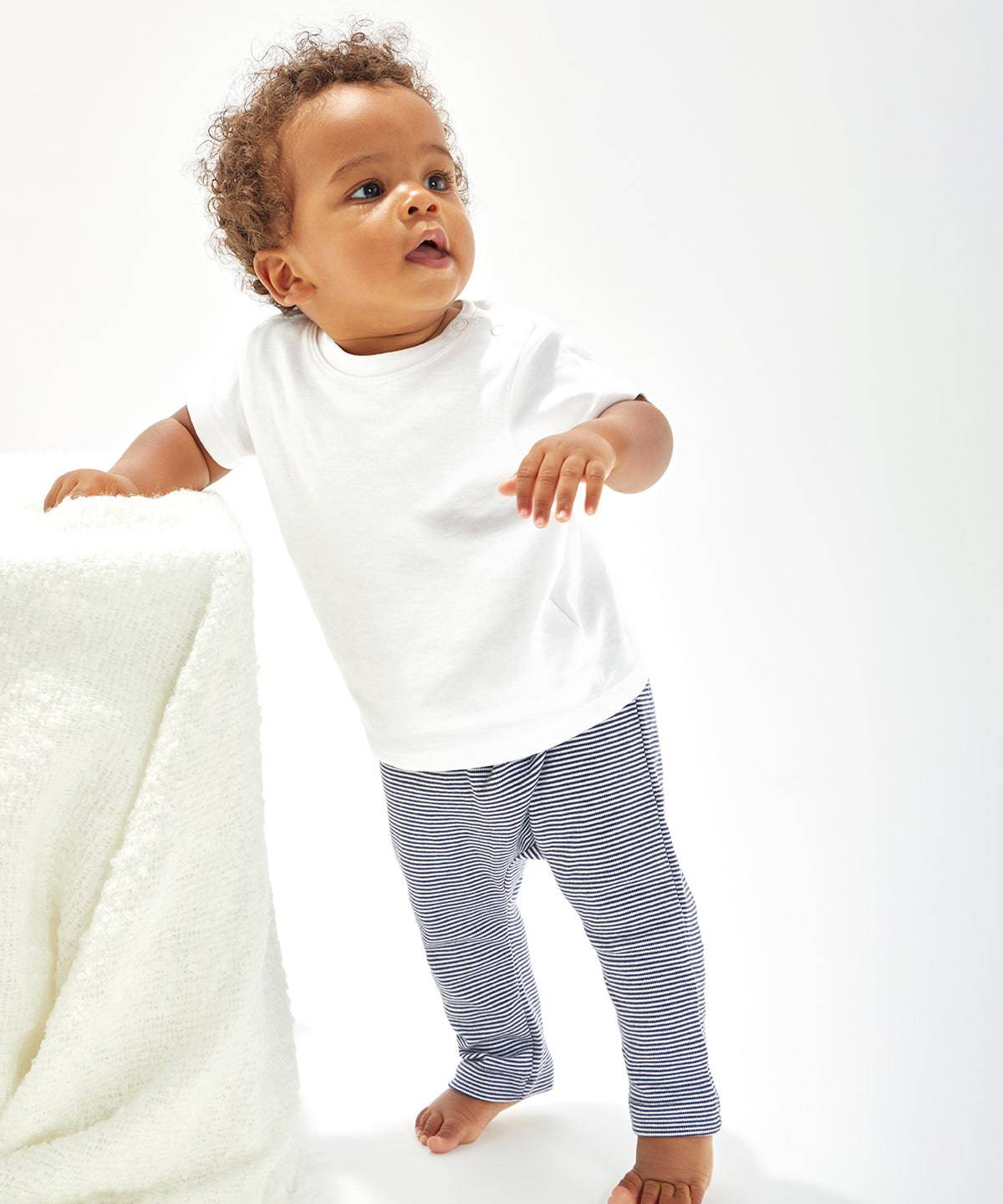 Organic White/Nautical Navy - Baby stripy Jersey leggings - Garment Supplies ¦ Embroidery & Print Services