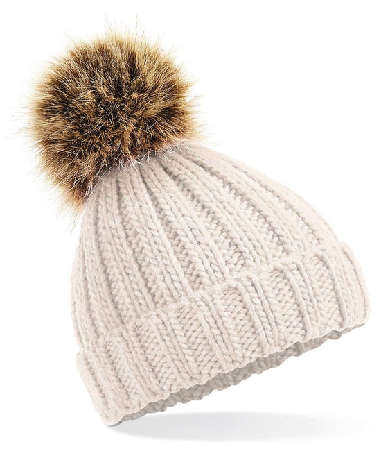 Oatmeal - Infant/junior fur pom pom chunky beanie