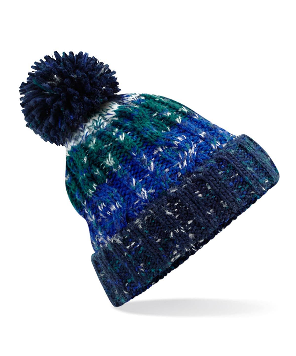 Alpine Blues - Corkscrew pom pom beanie