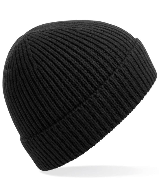 Black - Engineered knit ribbed beanie