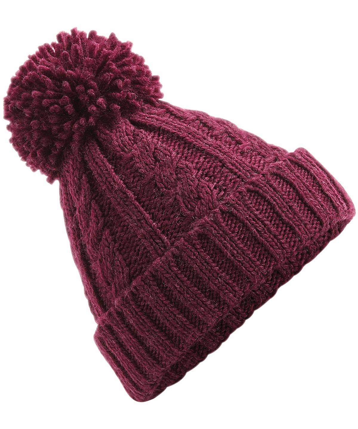 Burgundy - Cable knit melange beanie