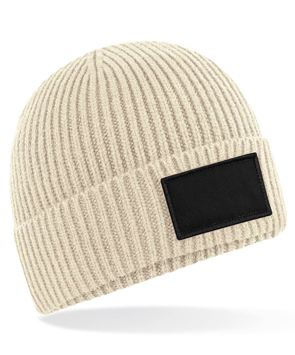 Oatmeal/Black - Fashion patch beanie