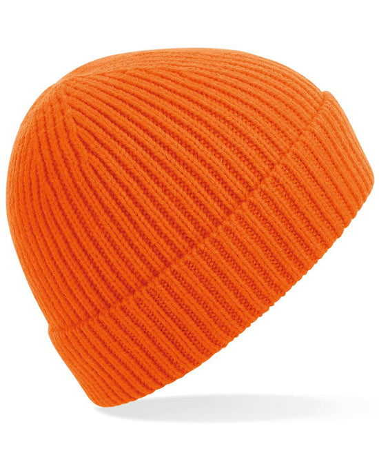 Orange - Engineered knit ribbed beanie