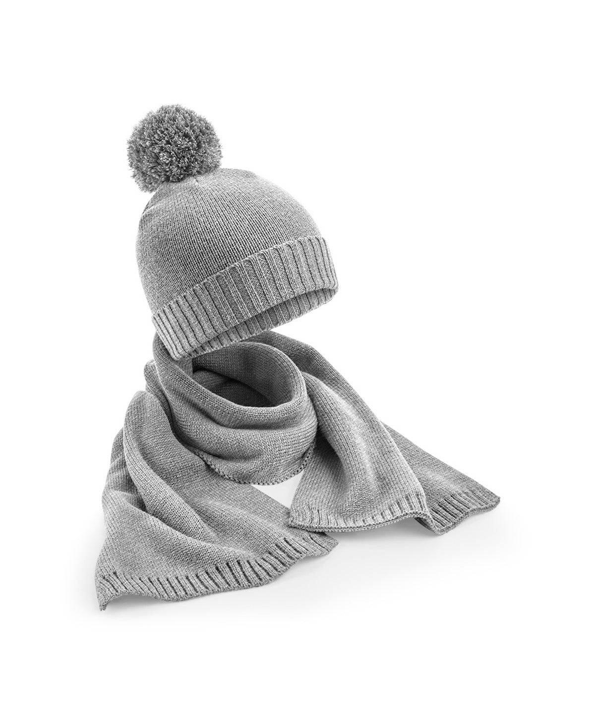 Light Grey Fleck - Knitted scarf and beanie gift set