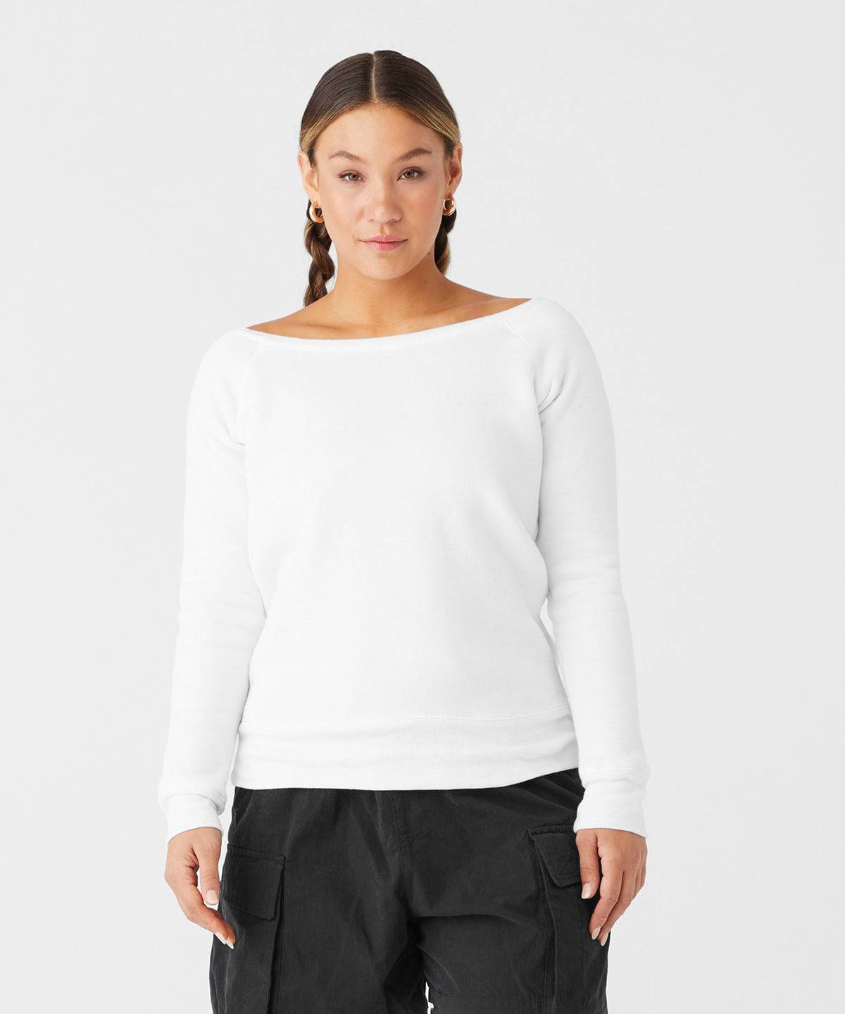 Black - Sponge fleece wide neck sweatshirt