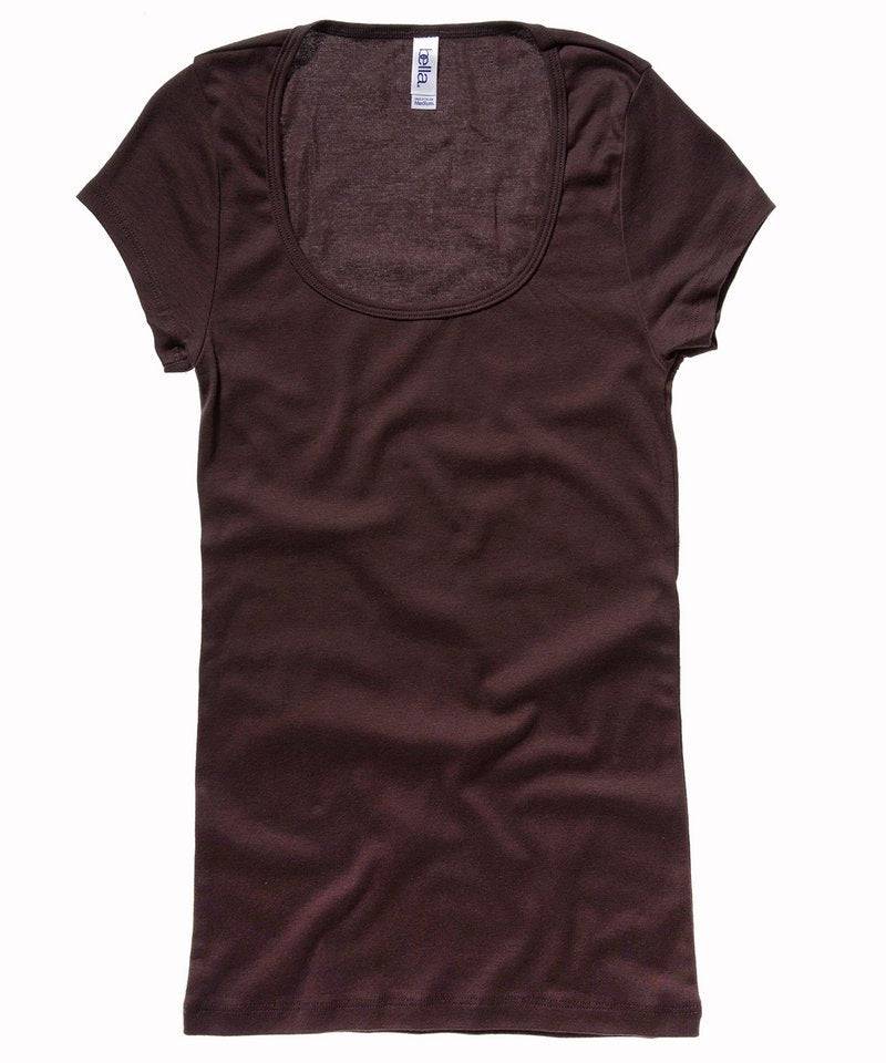 Chocolate - Sheer mini rib scoop neck t-shirt