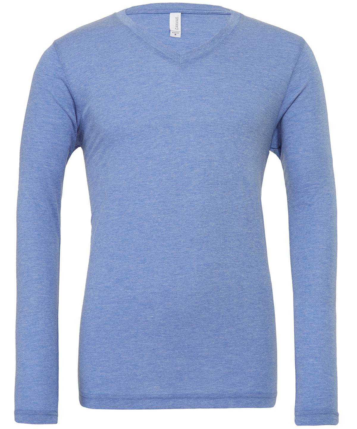 Blue Triblend - Unisex triblend long sleeve v-neck t-shirt