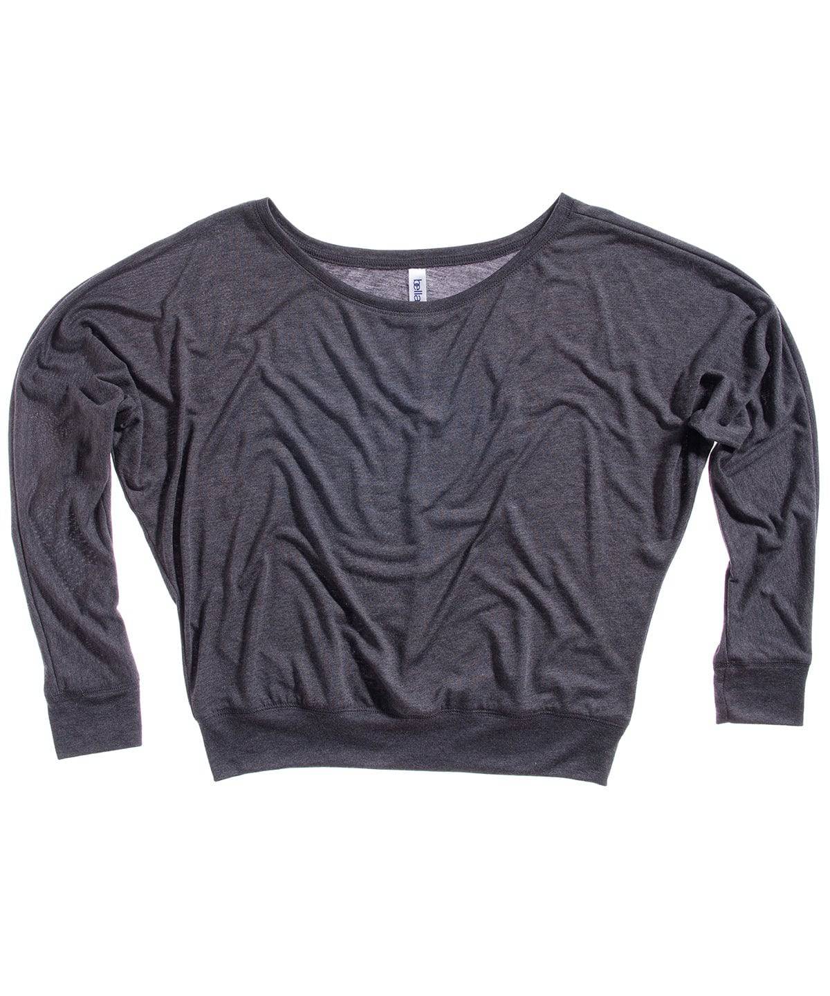 Dark Grey Heather - Flowy off-the-shoulder long sleeve t-shirt