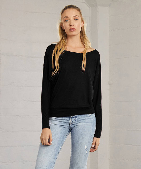 Dark Grey Heather - Flowy off-the-shoulder long sleeve t-shirt