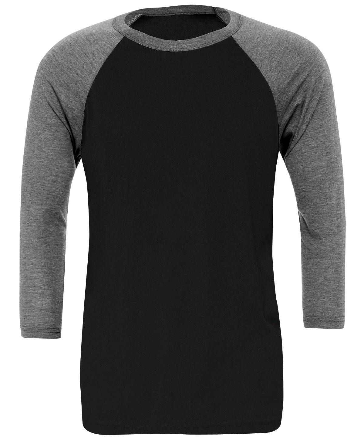 Black/Deep Heather - Unisex triblend ¾ sleeve baseball t-shirt