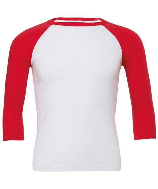 Blanc/Rouge - T-shirt baseball unisexe à manches ¾ triblend