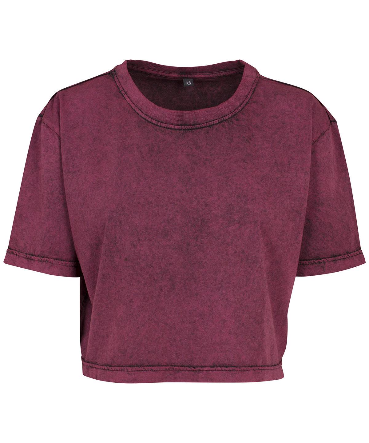 Beere/Schwarz - Acid Washed Cropped-T-Shirt für Damen