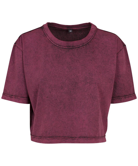 Beere/Schwarz - Acid Washed Cropped-T-Shirt für Damen