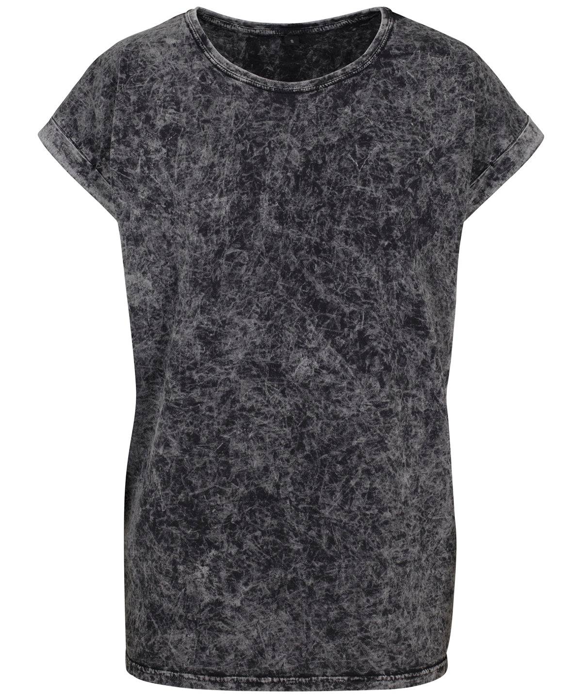 Gris foncé/Blanc - T-shirt à épaules allongées délavé à l'acide pour femmes
