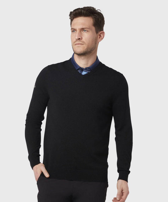 Dark Navy (Peacoat Navy) - Ribbed v-neck Merino sweater