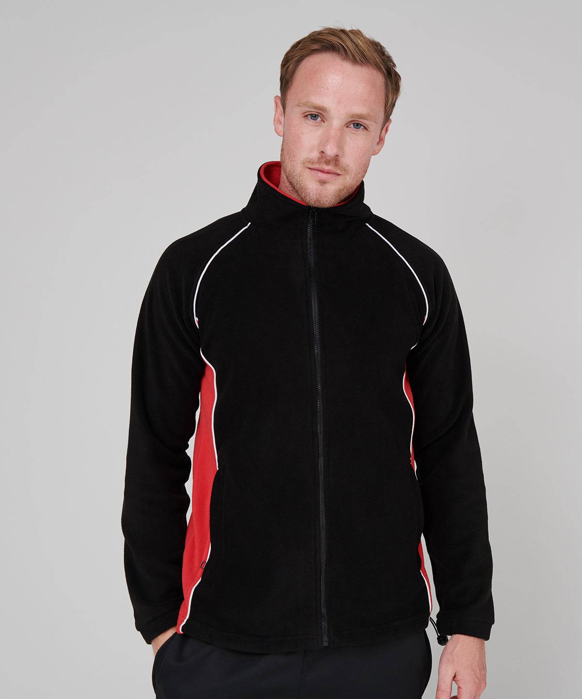 Black/Red/White - Piped microfleece jacket