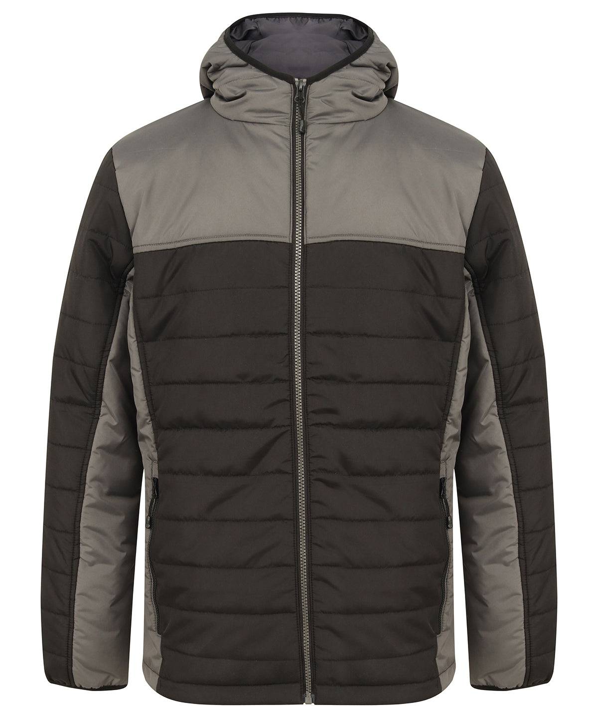 Black/Gunmetal Grey - Hooded contrast padded jacket