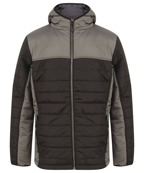 Black/Gunmetal Grey - Hooded contrast padded jacket