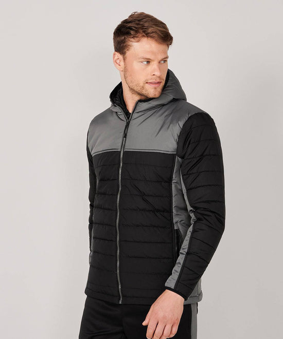 Black/Gunmetal Grey - Hooded contrast padded jacket