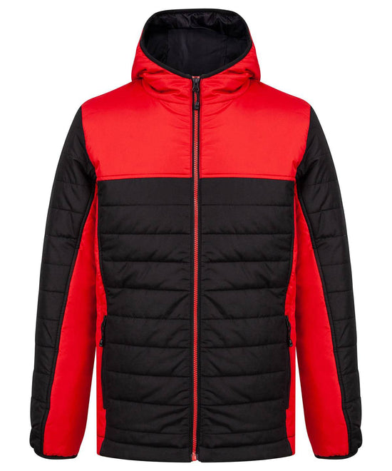 Black/Red - Hooded contrast padded jacket