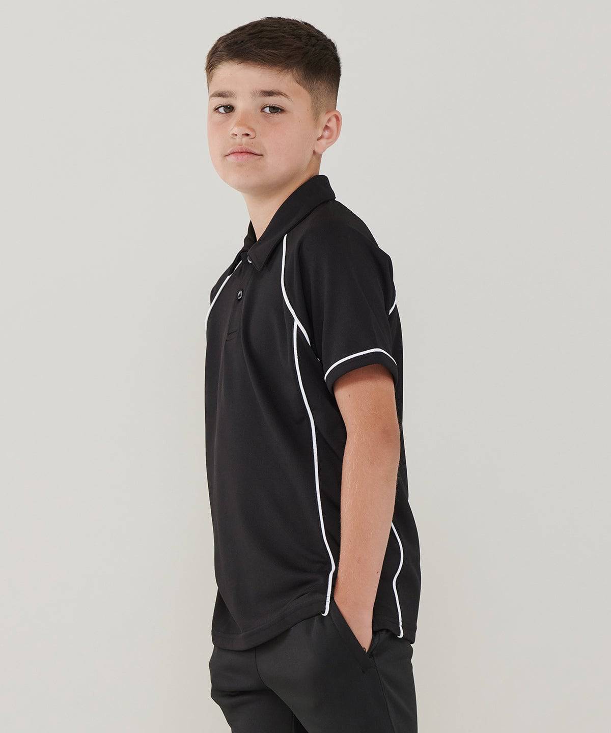 Black/White† - Kids piped performance polo