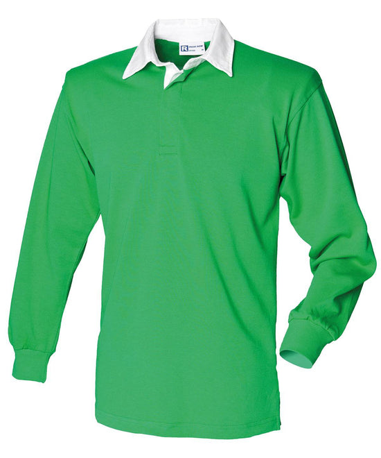 Bright Green/White - Long sleeve plain rugby shirt