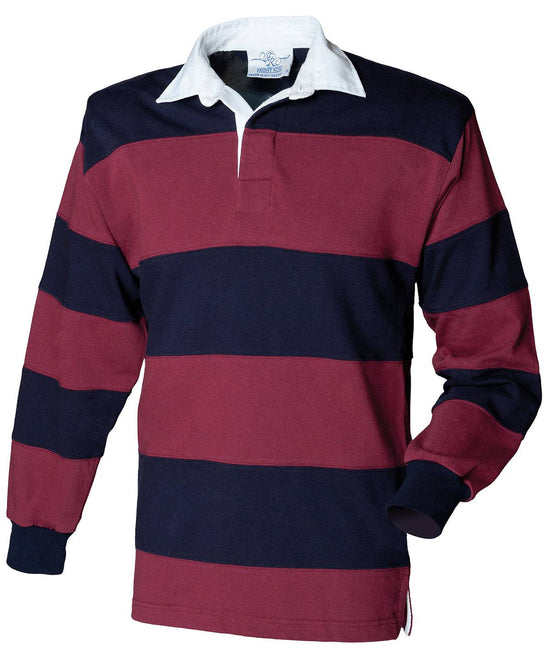 Burgundy/Navy - Sewn stripe long sleeve rugby shirt