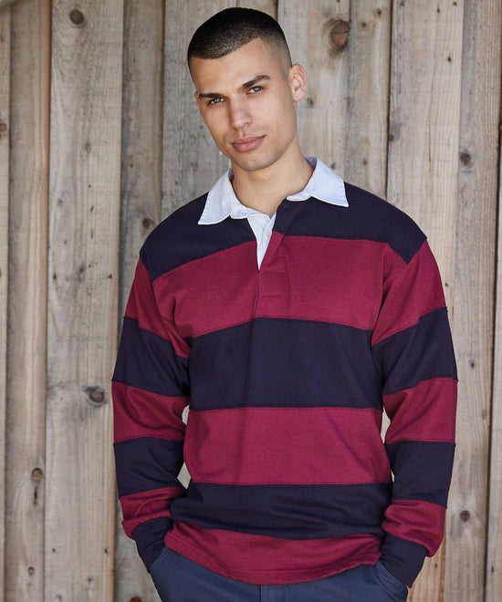 Duck Egg/Navy - Sewn stripe long sleeve rugby shirt