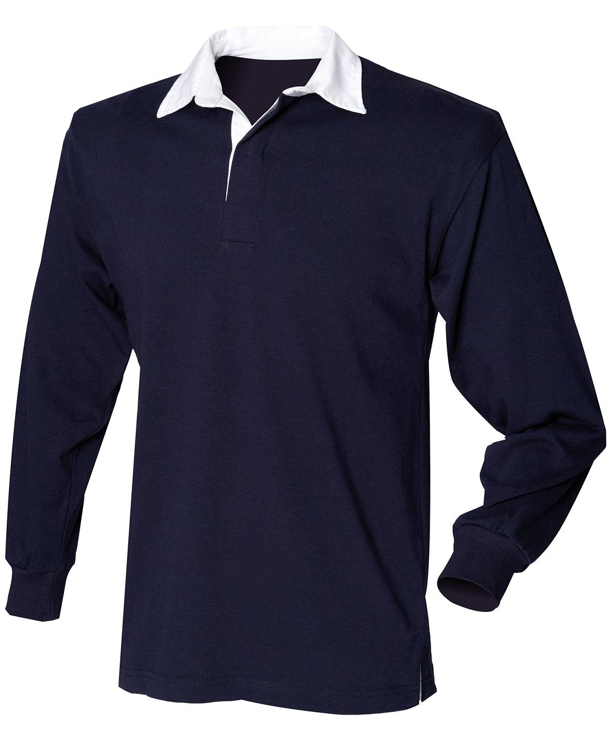 Navy - Kids long sleeve plain rugby shirt