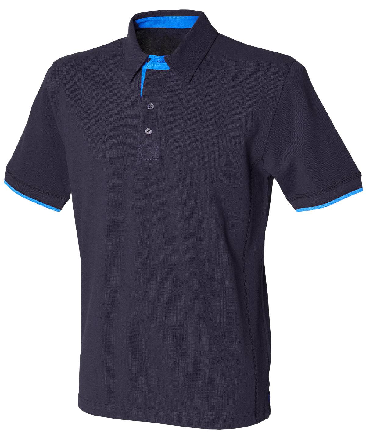 Navy/Marine - Contrast piqué polo shirt