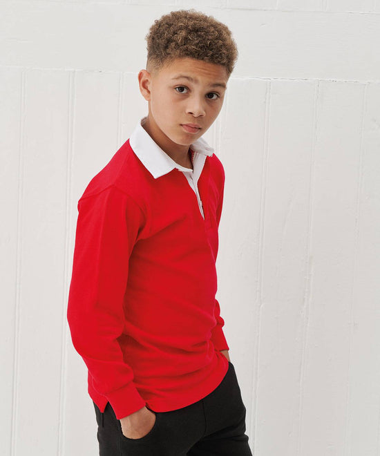 Red - Kids long sleeve plain rugby shirt