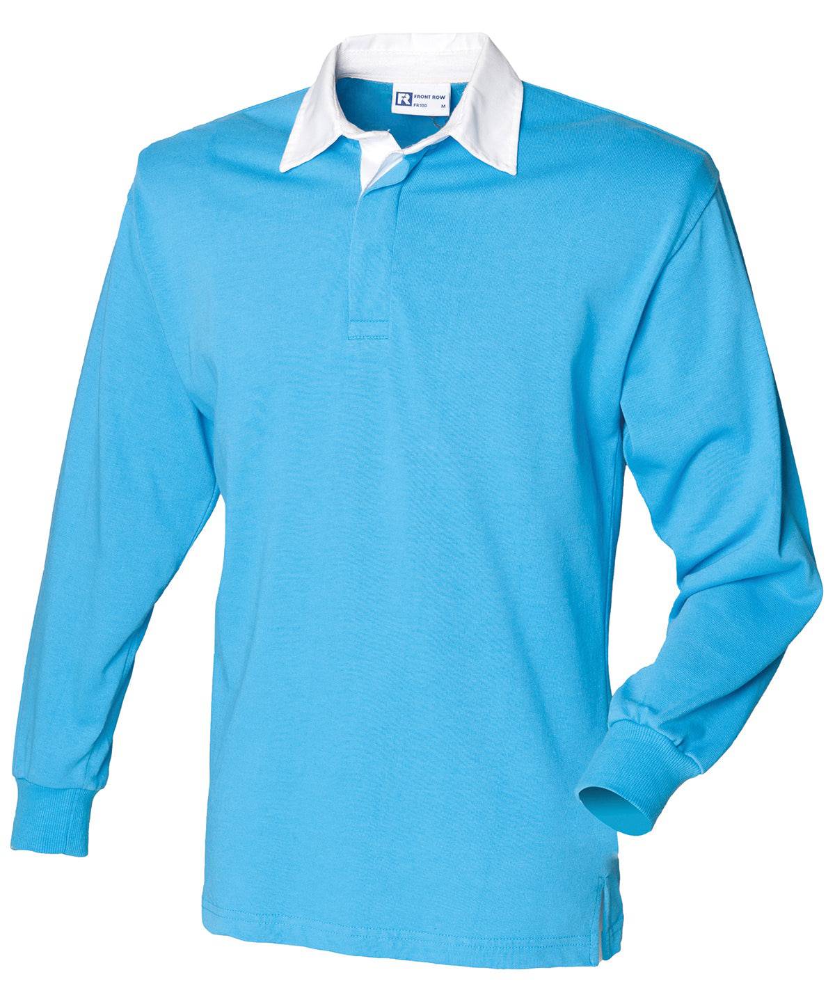 Surf Blue/White - Long sleeve plain rugby shirt