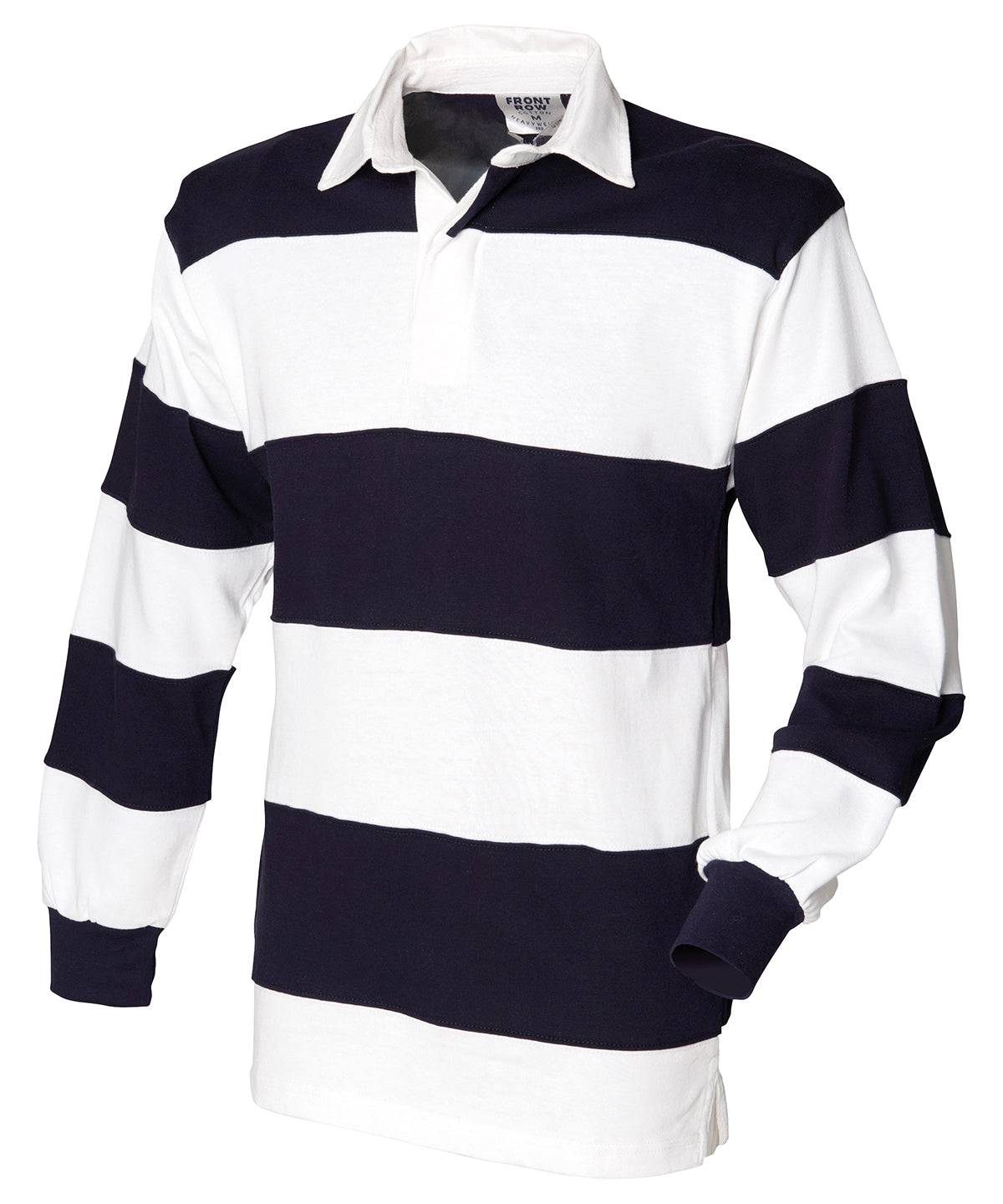 White & Navy (White collar) - Sewn stripe long sleeve rugby shirt