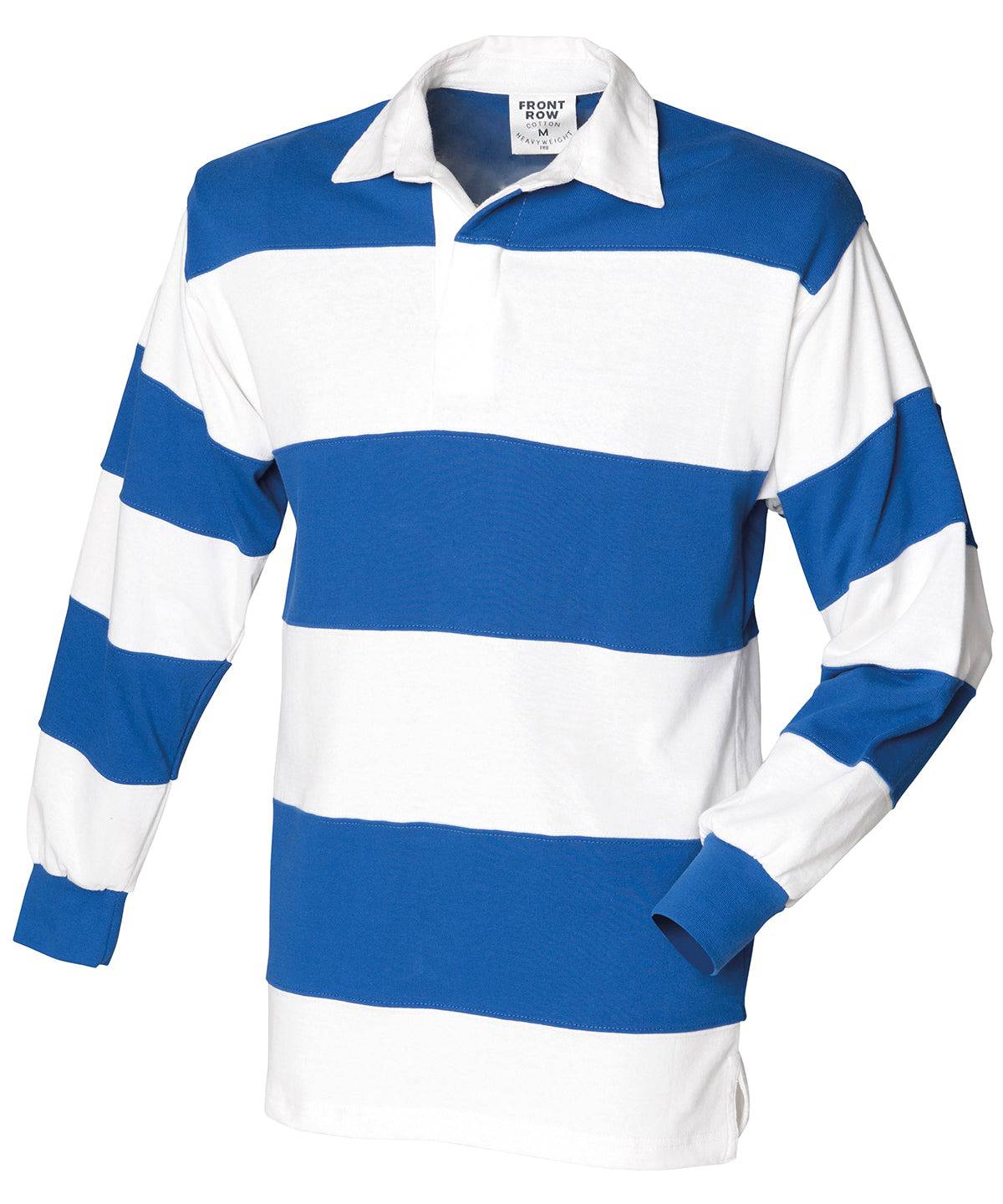 White & Royal (White collar) - Sewn stripe long sleeve rugby shirt