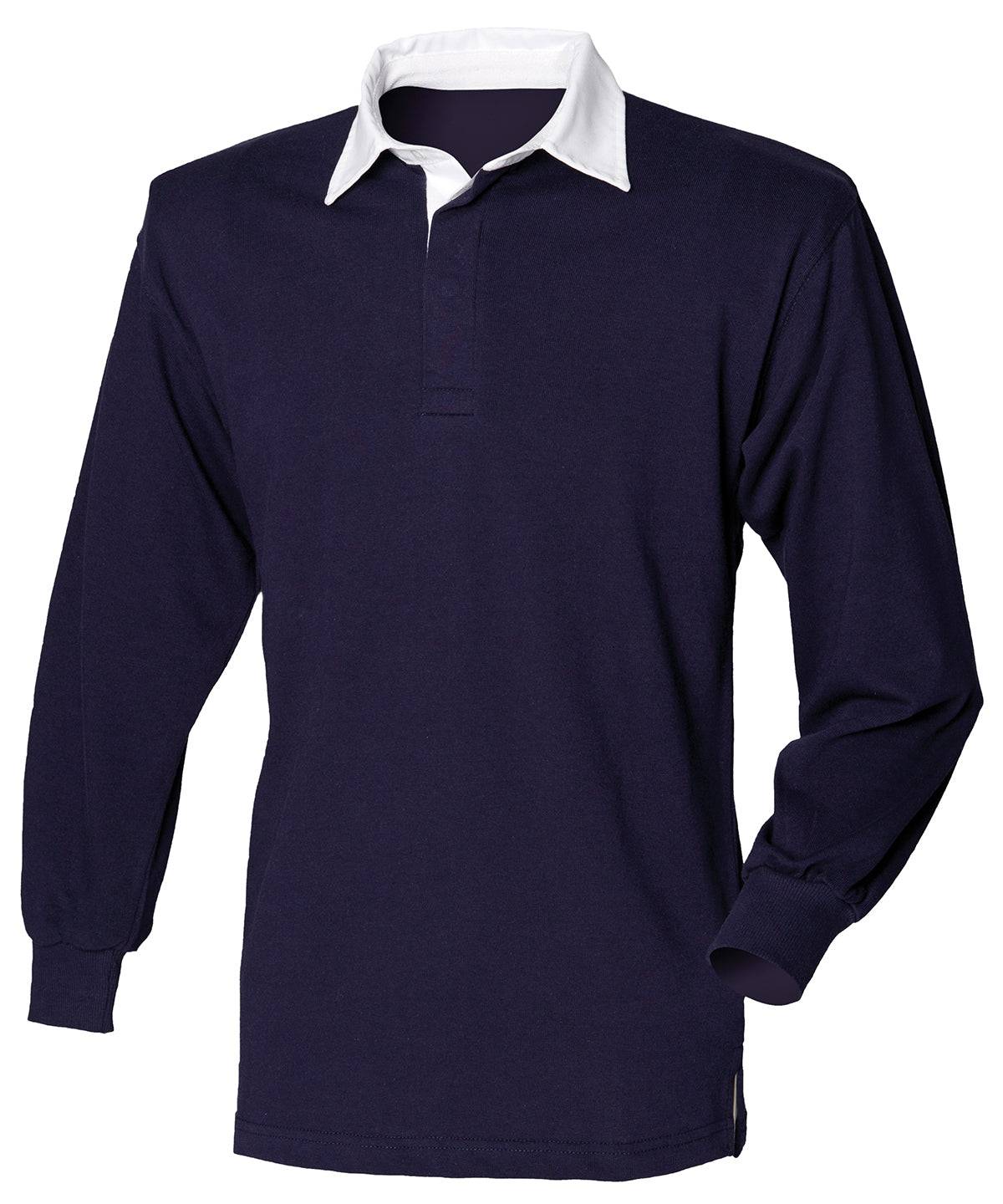 Navy/White* - Long sleeve plain rugby shirt