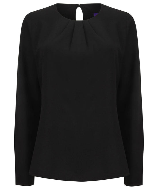 Black - Women's pleat front long sleeve blouse